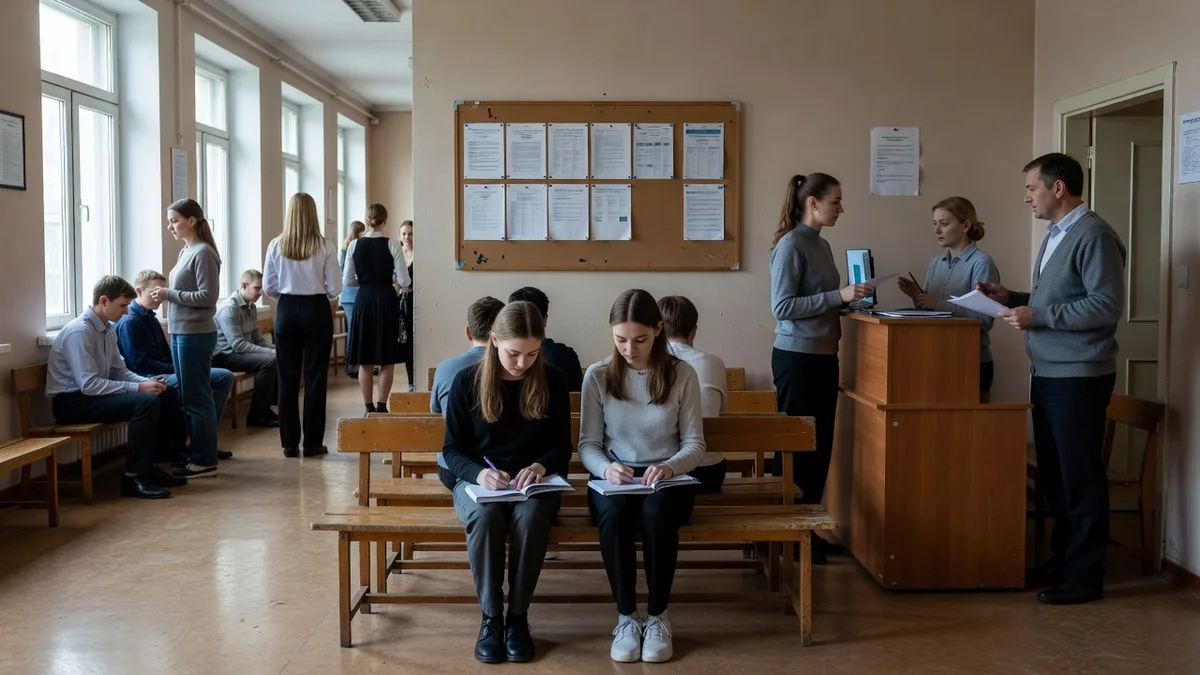 Педагог за столом с документами и ноутбуком готовится к аттестации на категорию