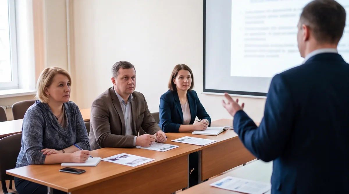 Педагог за ноутбуком проходит дистанционный курс профессиональной переподготовки