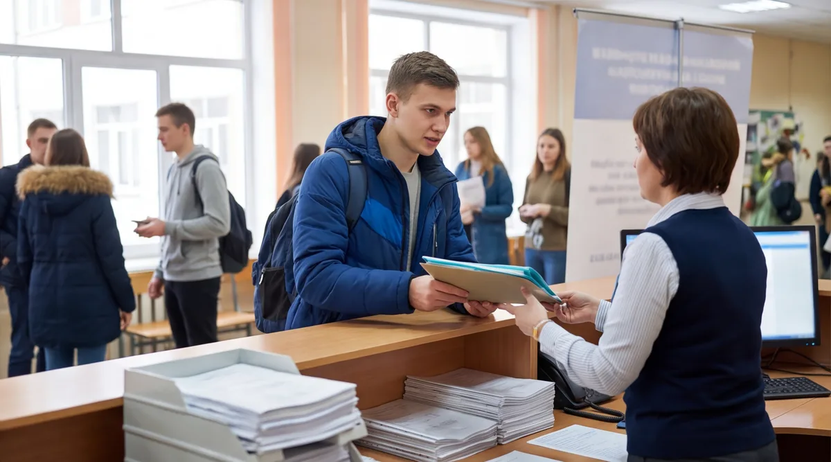 Абитуриент подаёт заявление и аттестат в приёмную комиссию колледжа без результатов ЕГЭ