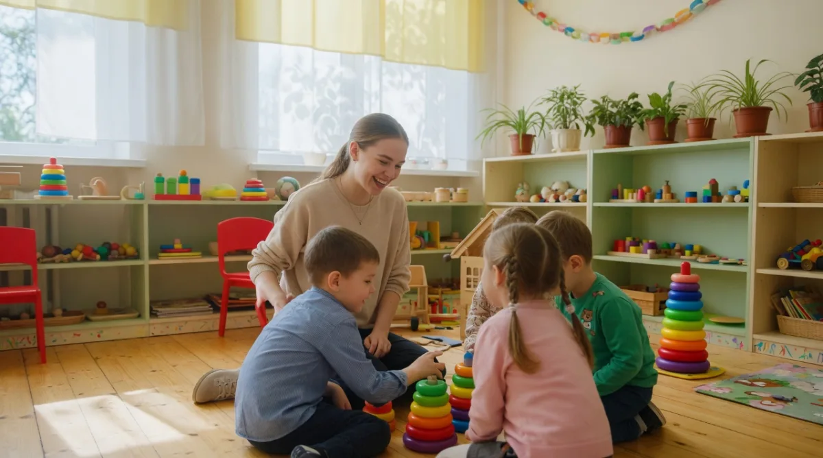 Студентка педагогического колледжа проходит практику с детьми дошкольного возраста